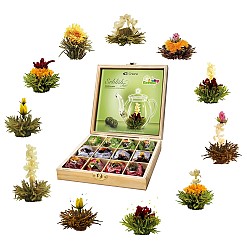 Set regalo con 12 fiori di tè in una confezione in legno