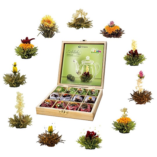 Set regalo di 12 fiori di tè in scatola di legno