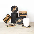 Sottobicchieri originali a forma di vinili e cassette