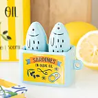 Set originale di saliera e pepiera a forma di sardine