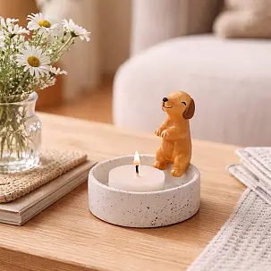 Originale portacandele con cane salsiccia