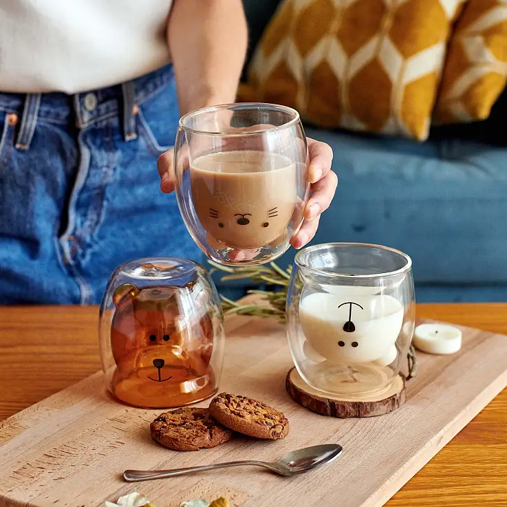 Set 2 Bicchieri Dosatori In Vetro Con Doppio Beccuccio E Manico In Legno – 100 Ml Per Caffè, Latte E Cocktail